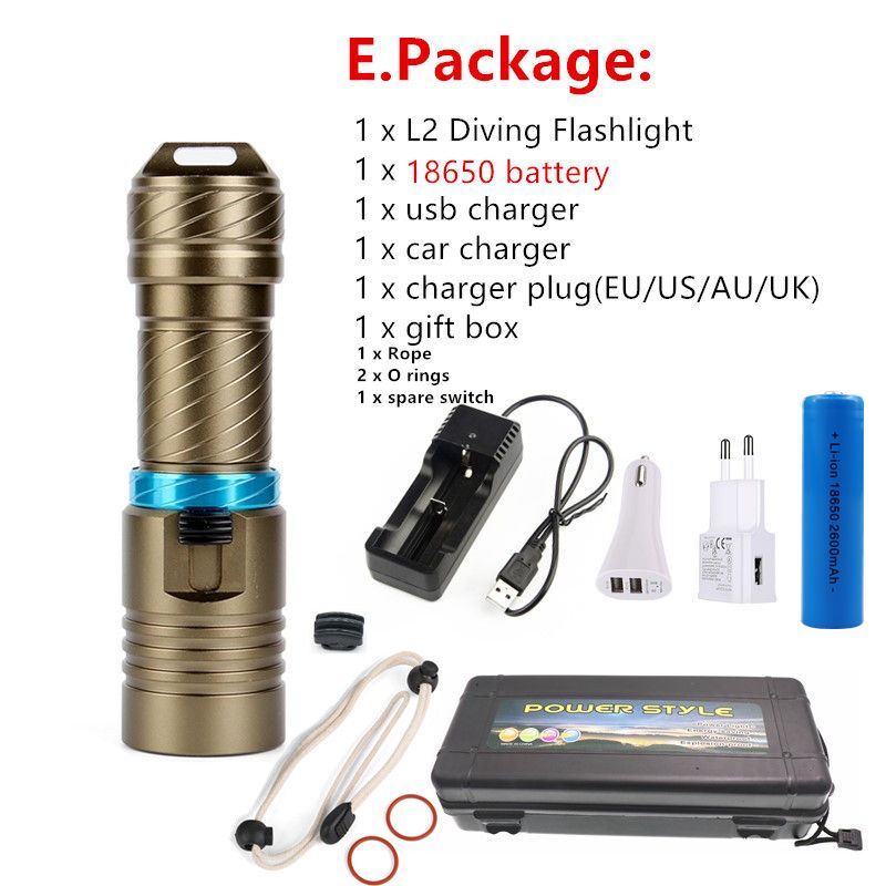 XM-L2 Waterproof Dive Underwater 80 Meter LED Diving
