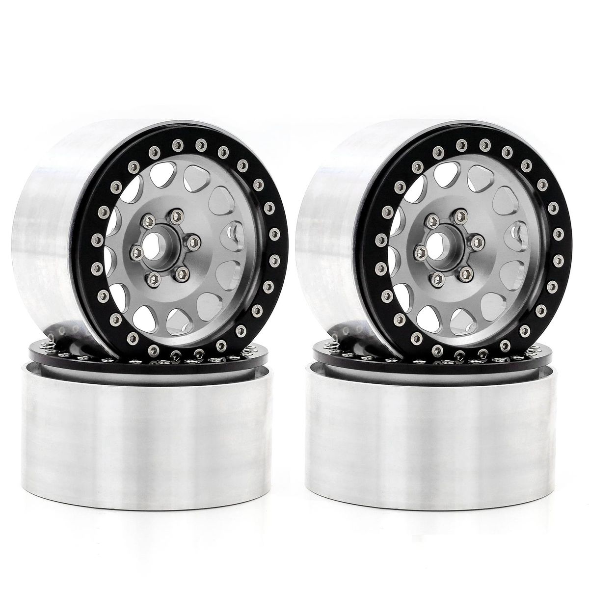 Aluminum Alloy Wheel Rim Beadlock Silvery Wheel Rims Hub 4pcs 2.2inch 65*36mm  Replacement for Trax4 Trax6 Axial Scx10 Rr10 Wraith Yeti  1/8 1/10 Remote Control Car