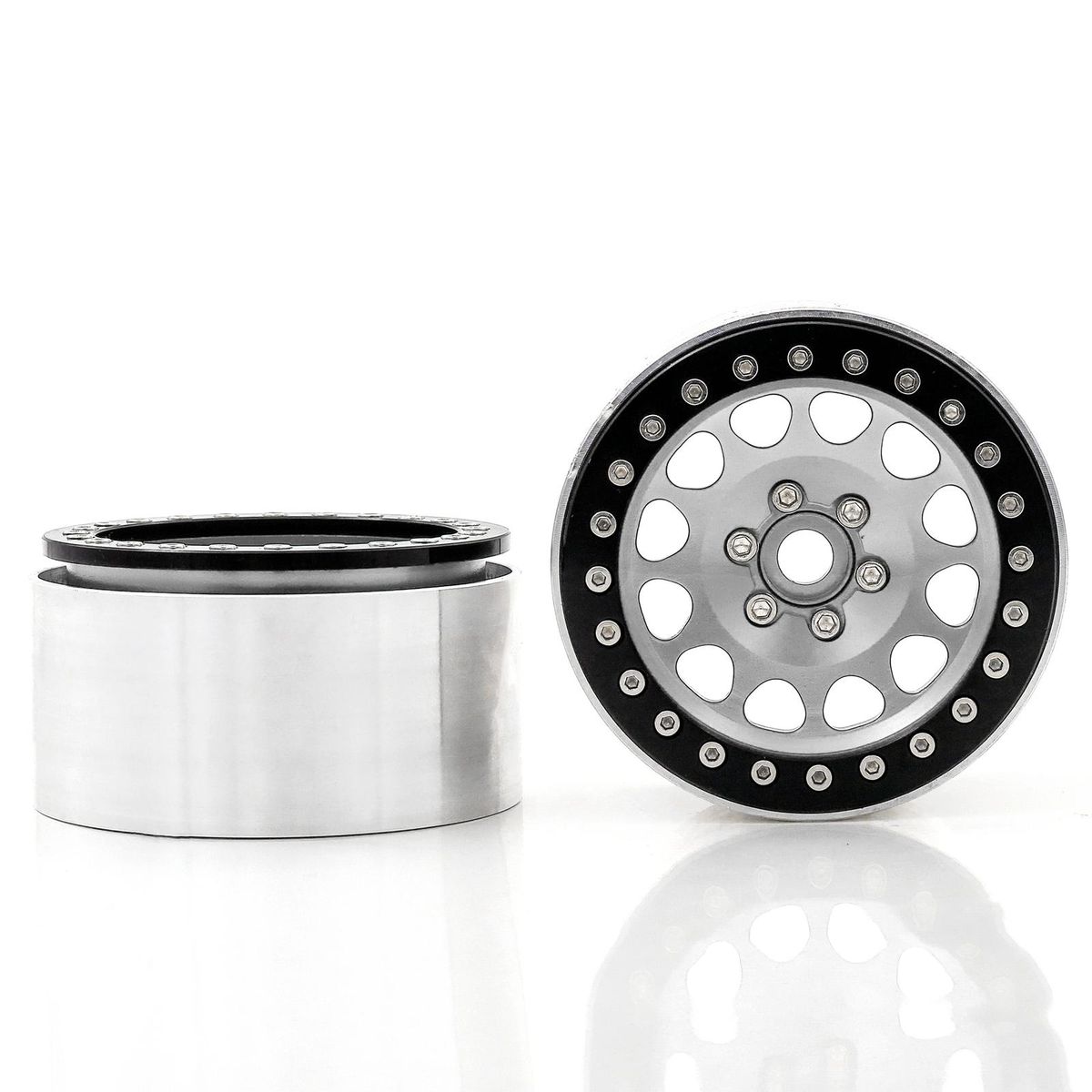 Aluminum Alloy Wheel Rim Beadlock Silvery Wheel Rims Hub 4pcs 2.2inch 65*36mm  Replacement for Trax4 Trax6 Axial Scx10 Rr10 Wraith Yeti  1/8 1/10 Remote Control Car