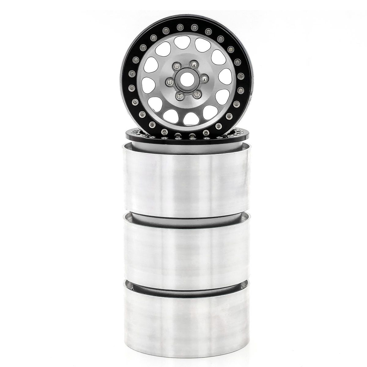 Aluminum Alloy Wheel Rim Beadlock Silvery Wheel Rims Hub 4pcs 2.2inch 65*36mm  Replacement for Trax4 Trax6 Axial Scx10 Rr10 Wraith Yeti  1/8 1/10 Remote Control Car
