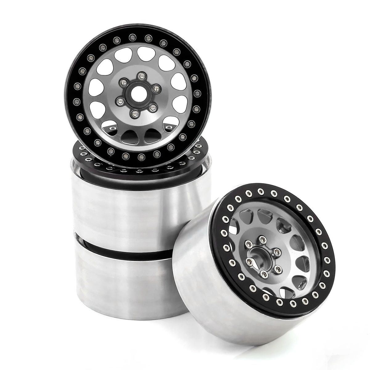 Aluminum Alloy Wheel Rim Beadlock Silvery Wheel Rims Hub 4pcs 2.2inch 65*36mm  Replacement for Trax4 Trax6 Axial Scx10 Rr10 Wraith Yeti  1/8 1/10 Remote Control Car