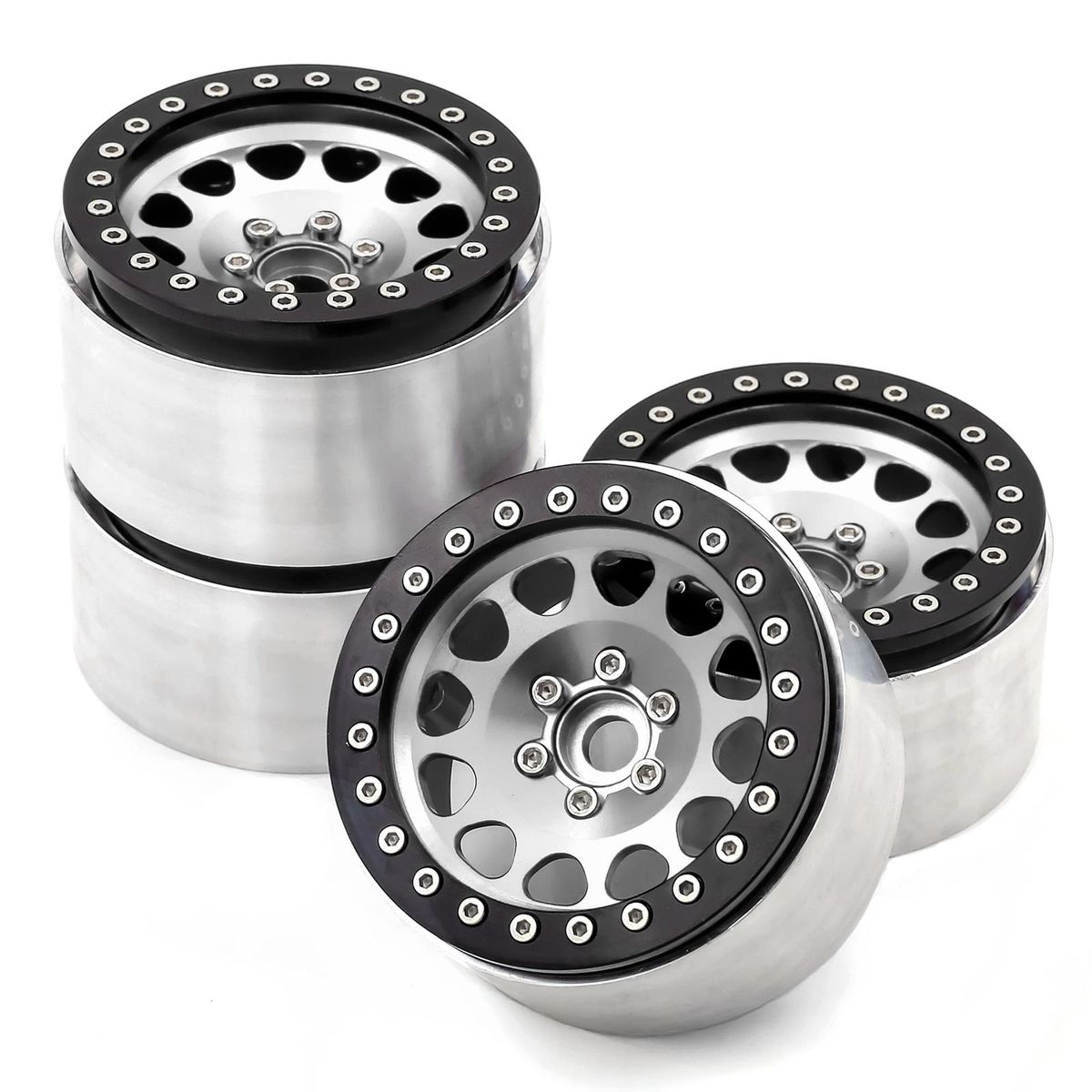 Aluminum Alloy Wheel Rim Beadlock Silvery Wheel Rims Hub 4pcs 2.2inch 65*36mm  Replacement for Trax4 Trax6 Axial Scx10 Rr10 Wraith Yeti  1/8 1/10 Remote Control Car