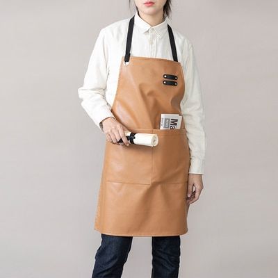 Apron Nordic Men And Women Halter PU Leather Waterproof And Oil-proof Working Home Kitchen Work Clothes Gown BROWN 2 M