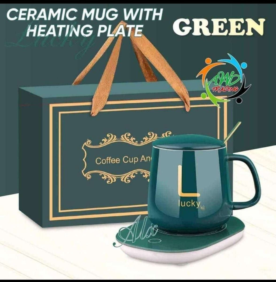 USB Powered Mug Ceramic Coffee Cup With Lid Spoon