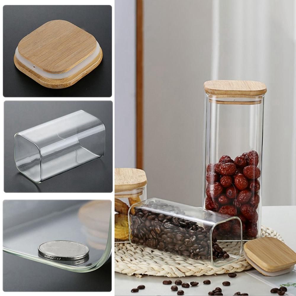 3Pcs Square Glass Sealed Jar Food Dry Fruit Storage Box Tea
