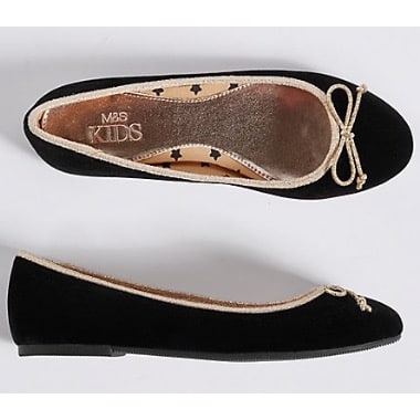 Kids' Velvet Bow Ballerina Shoes - Black