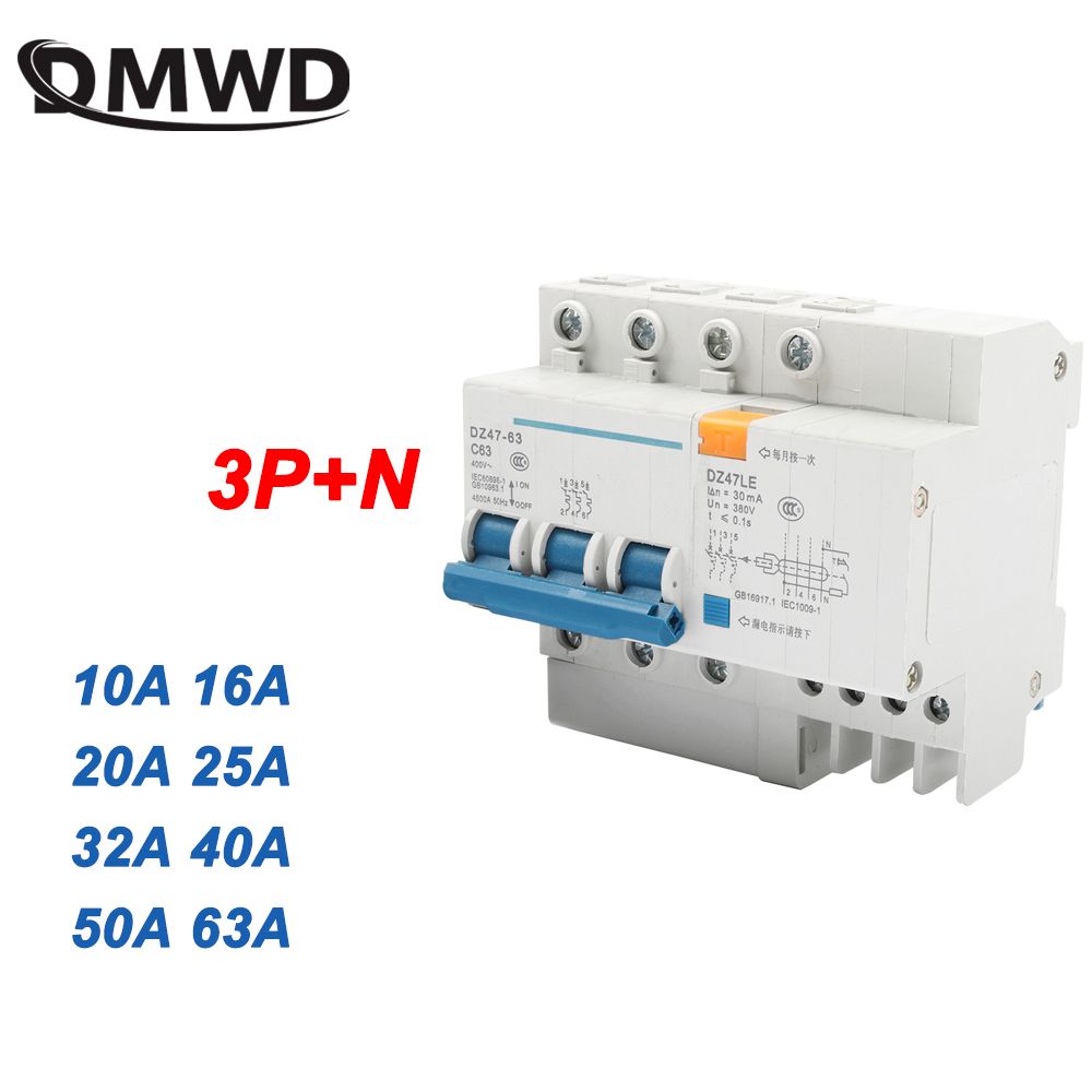 DZ47LE-63 3P+N 63A 16A 20A 230V 400V~50HZ 60HZ Residual