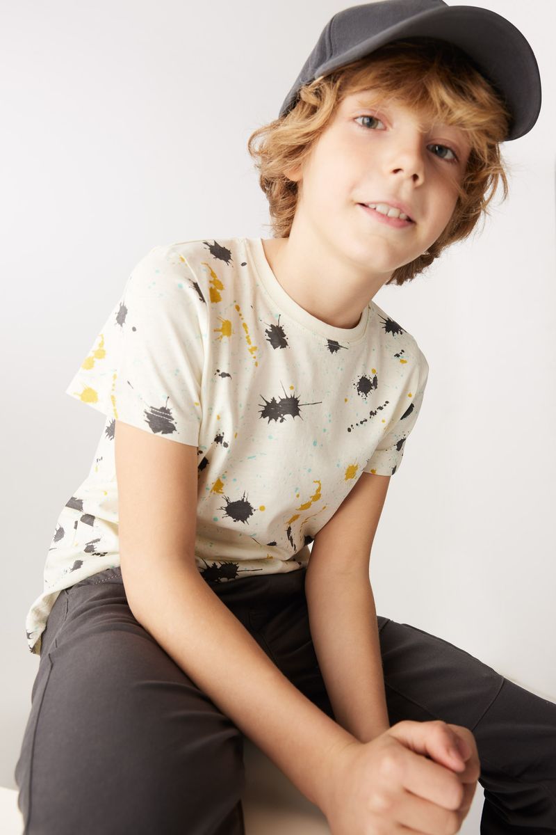 Boy Casual Regular Fit Crew Neck Knitted Short Sleeve T-Shirt - Ecru