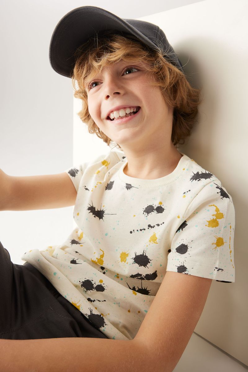 Boy Casual Regular Fit Crew Neck Knitted Short Sleeve T-Shirt - Ecru