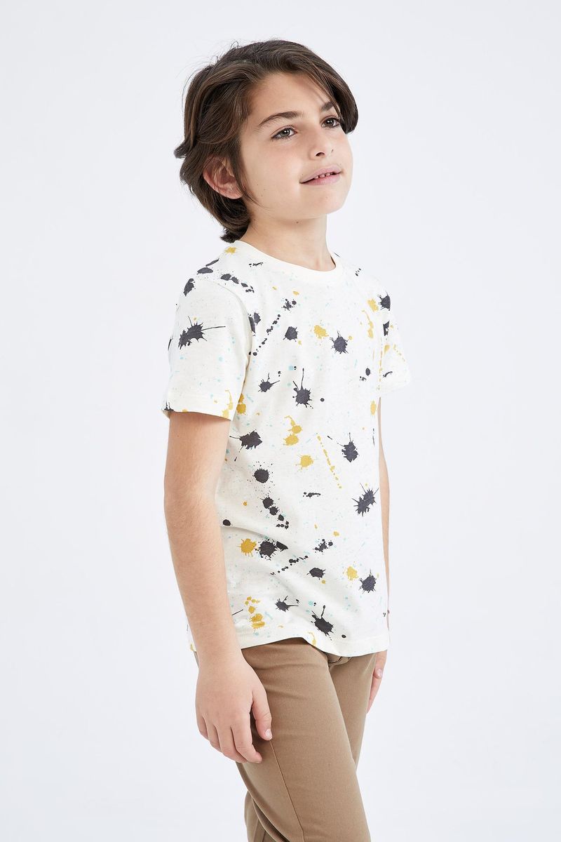 Boy Casual Regular Fit Crew Neck Knitted Short Sleeve T-Shirt - Ecru