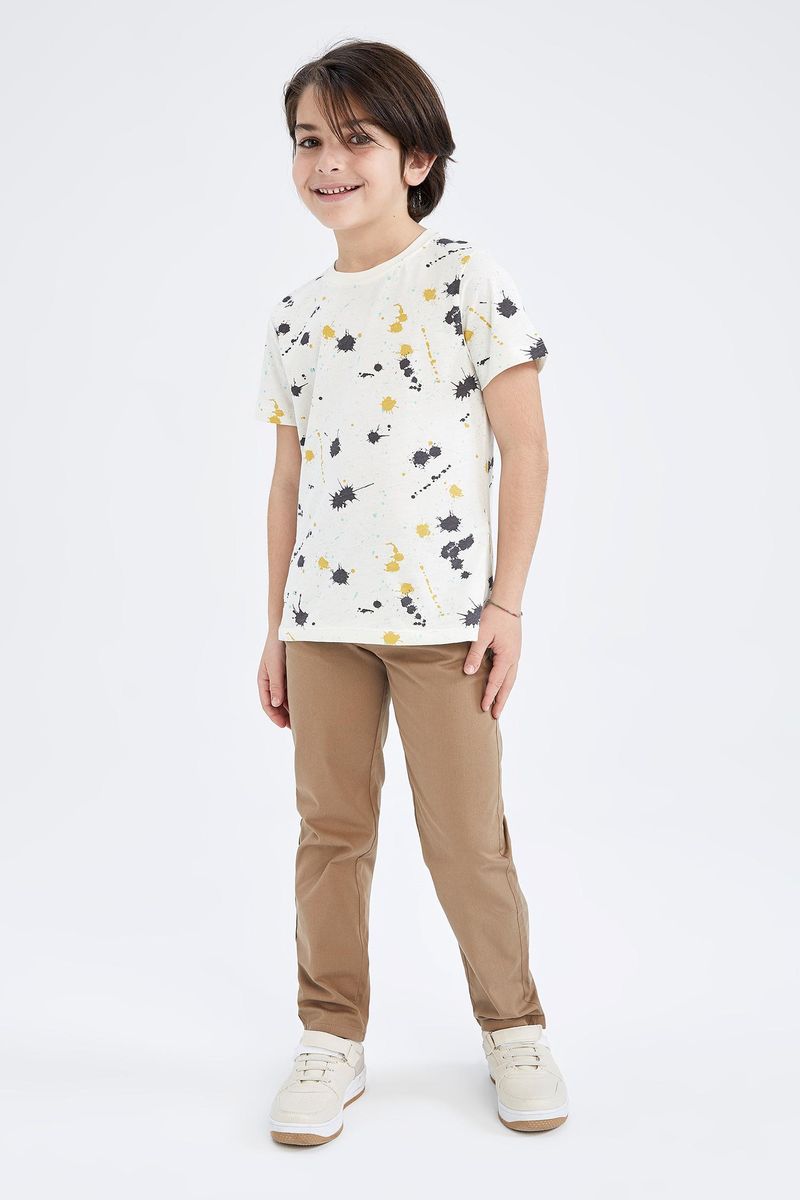 Boy Casual Regular Fit Crew Neck Knitted Short Sleeve T-Shirt - Ecru