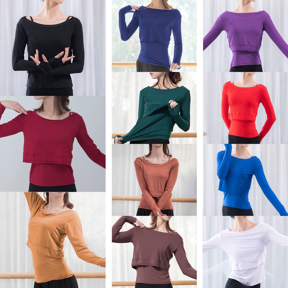 Women 2 Pieces Crop Tops Camisole Set Soft Modal Spaghetti Straps Thumb Holes Long Sleeve Yoga Dancing Running Sweatshirt Solid Tops