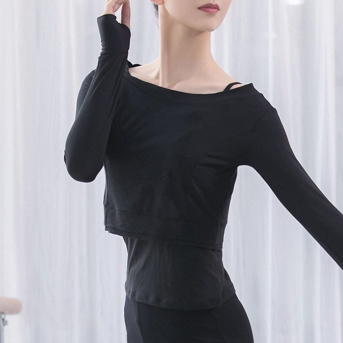 Women 2 Pieces Crop Tops Camisole Set Soft Modal Spaghetti Straps Thumb Holes Long Sleeve Yoga Dancing Running Sweatshirt Solid Tops