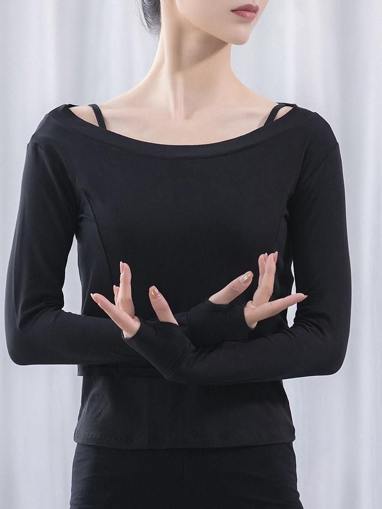 Women 2 Pieces Crop Tops Camisole Set Soft Modal Spaghetti Straps Thumb Holes Long Sleeve Yoga Dancing Running Sweatshirt Solid Tops