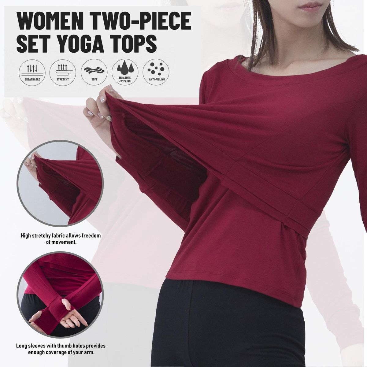 Women 2 Pieces Crop Tops Camisole Set Soft Modal Spaghetti Straps Thumb Holes Long Sleeve Yoga Dancing Running Sweatshirt Solid Tops