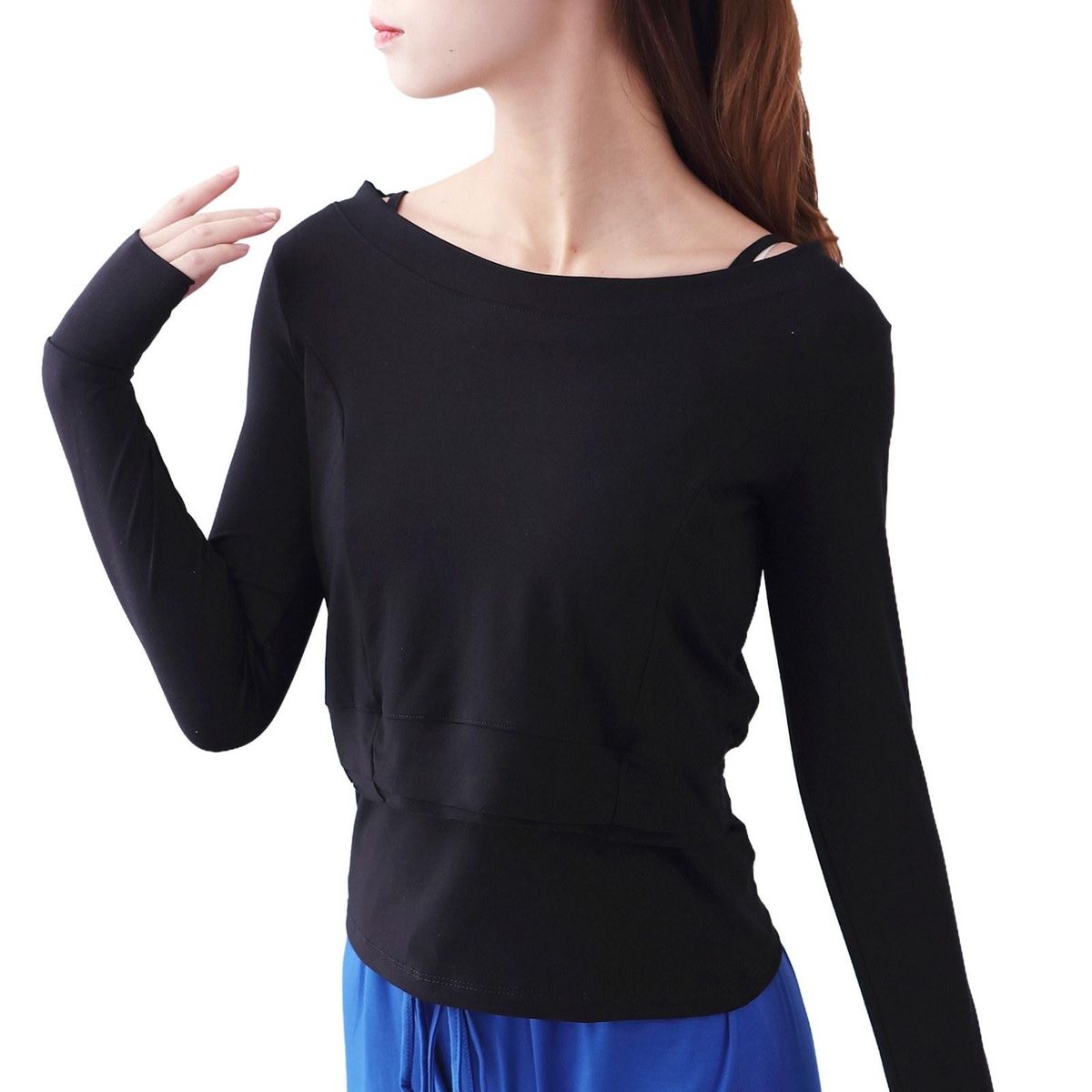 Women 2 Pieces Crop Tops Camisole Set Soft Modal Spaghetti Straps Thumb Holes Long Sleeve Yoga Dancing Running Sweatshirt Solid Tops