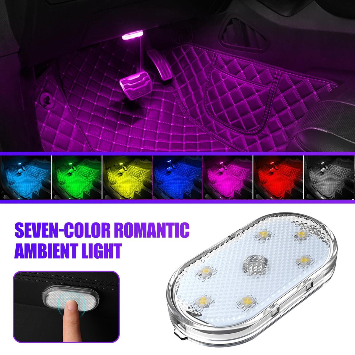 Design Car Light 7 Colors Magnetic Car Ambient Light Usb Rechargeable Multicolor
