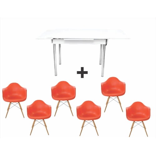 Esrum Extendable Dining Table With 6 Eames Chair -Pink