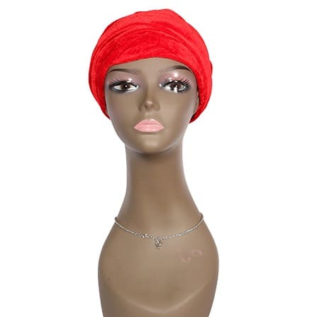 Classic Velvet Cap Wrap Turban -Red