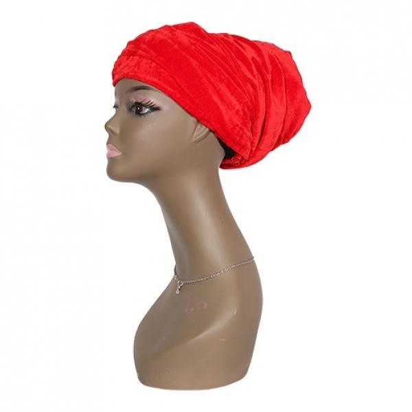 Classic Velvet Cap Wrap Turban -Red