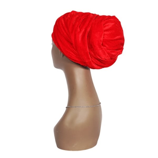 Classic Velvet Cap Wrap Turban -Red