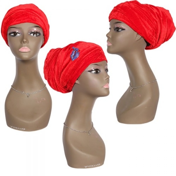 Classic Velvet Cap Wrap Turban -Red