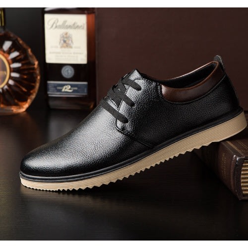 Pu Leather Lace Up Shoes- Black