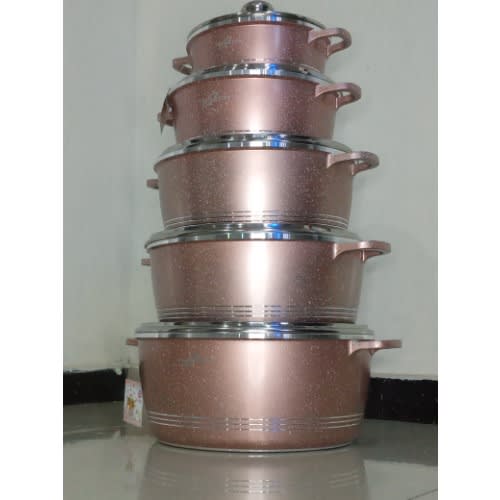Non Stick Marble Coating Die-cast Cookware - 10pc Set - Champagne