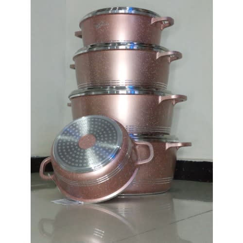 Non Stick Marble Coating Die-cast Cookware - 10pc Set - Champagne