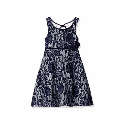 Textured Knit Lace Print Aline Dress