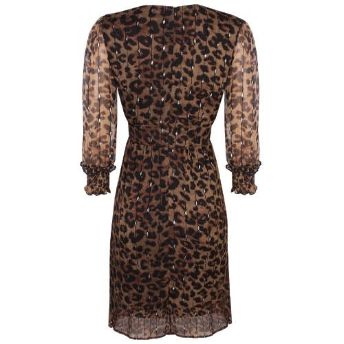 Brown Silver Glitter Animal Print Necklace Dress