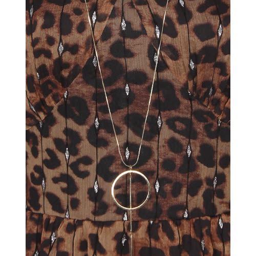 Brown Silver Glitter Animal Print Necklace Dress
