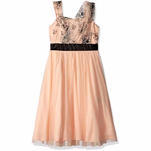 Big Girls' One Shoulder Tee Length Dress - Peach