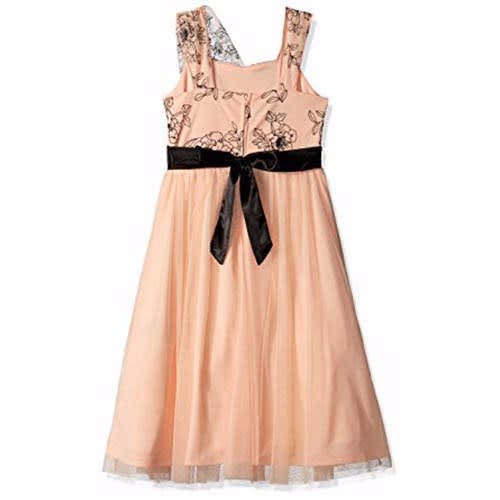Big Girls' One Shoulder Tee Length Dress - Peach