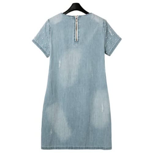 Pearl Denim Shift Dress For Ladies'- Blue