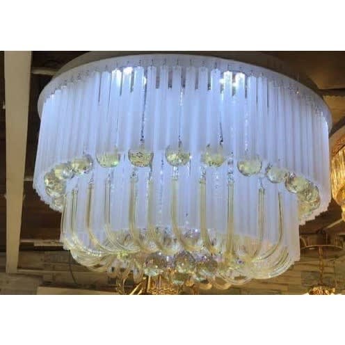 White Flush Chandelier With Bluetooth