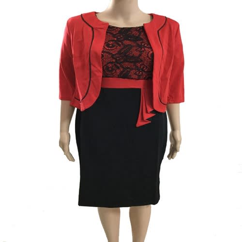 Ladies' Corporate Midi Dress - Black And Red