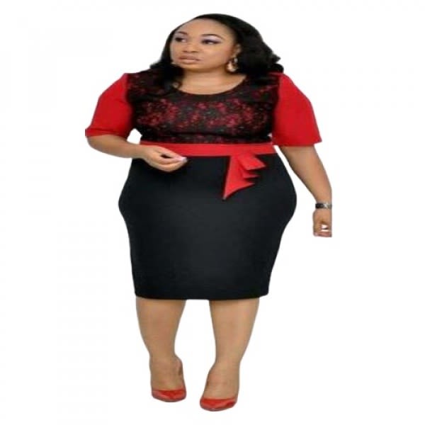 Ladies' Corporate Midi Dress - Black And Red