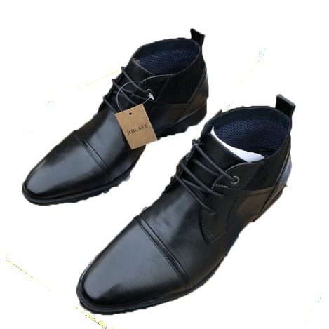 Men Cooperate Leather Ankle Boot-BLACK
