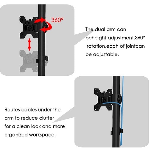 Adjustable Computer TV Vertical Dual Monitor Mount Stand