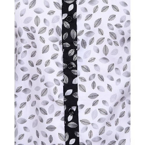 Astonishing Leaf Print Shirt - White & Black - Msht-3629