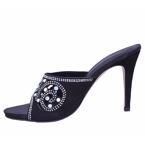 Black Slippers with Stones