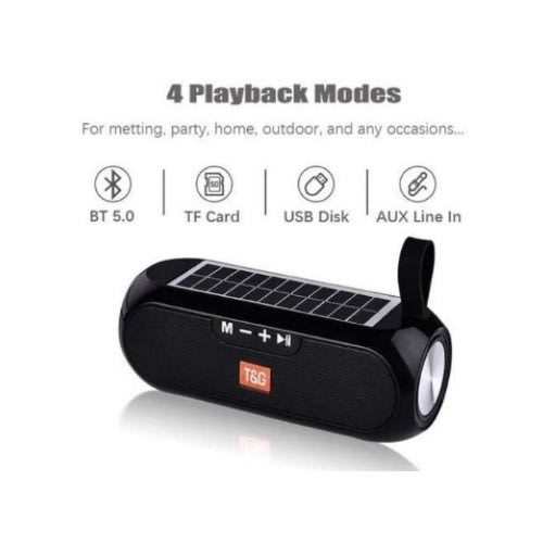 T&G Tws Portable Bluetooth Speaker With Solar Panel - Black - Tg-182