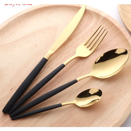 Stainless Steel Cutlery - 24 Pieces Set - Black & Gold