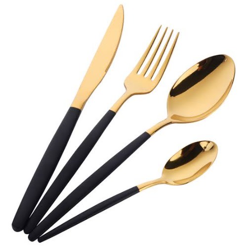 Stainless Steel Cutlery - 24 Pieces Set - Black & Gold
