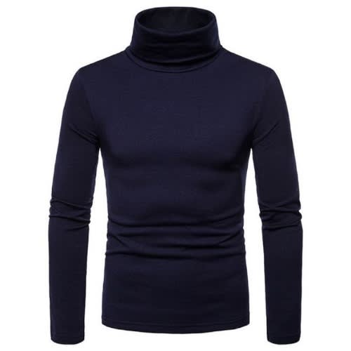 Plain Navy Blue Turtle Neck Longsleeve Tshirt