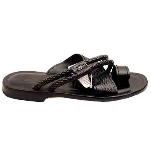 SR MILANO Black Slippers With Rope Design