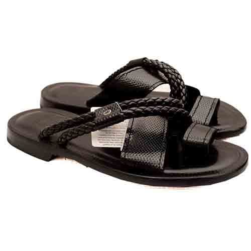 SR MILANO Black Slippers With Rope Design