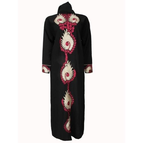 Ladies Abaya Dress With Wine Design - Black