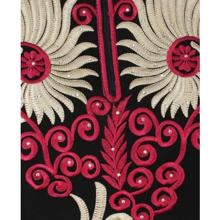 Ladies Abaya Dress With Wine Design - Black